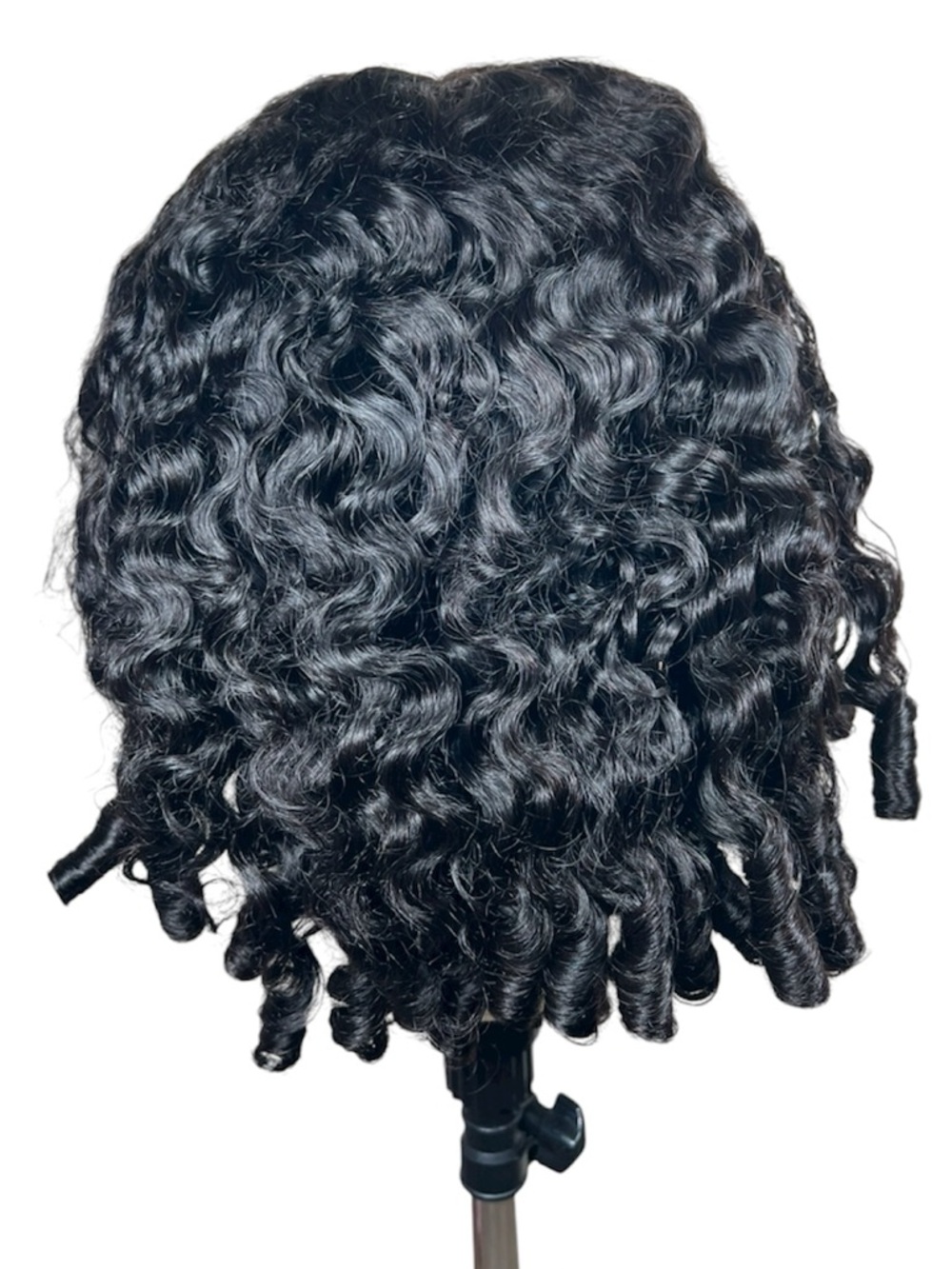 Natural Black Burmese Curly Human Hair Pre Cut 18 Inch Wig